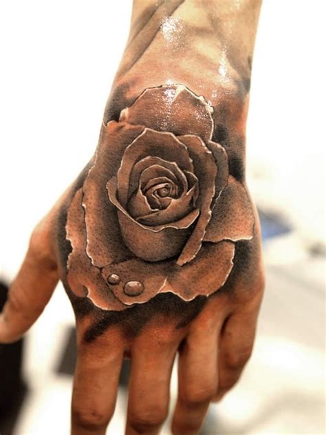 3d Rose Tattoo On Hand