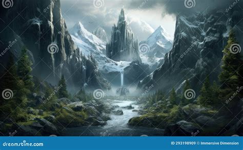 Jotunheim Realm of the Giants. Tower in Jotunheim. Fantasy Norse ...