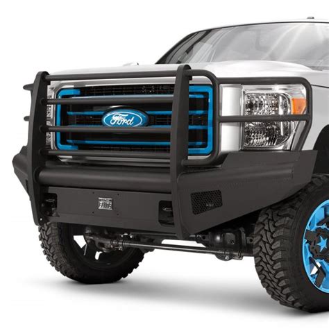 Fab Fours® - Ford F-350 Super Duty 2008 Black Steel Elite Full Width Black Front HD Bumper with ...