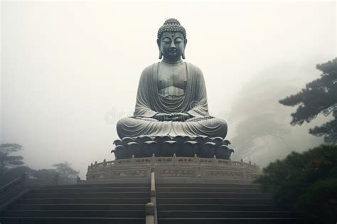 An Impressive Buddha Statue Sitting Gracefully on a Grand Set of Stairs, Tian Tan Buddha in Hong ...