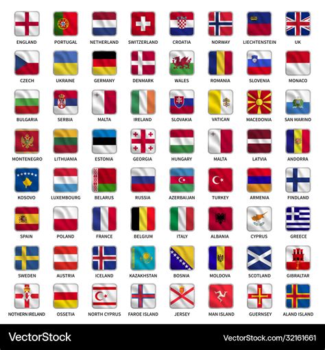 All european country flags icons square shape Vector Image