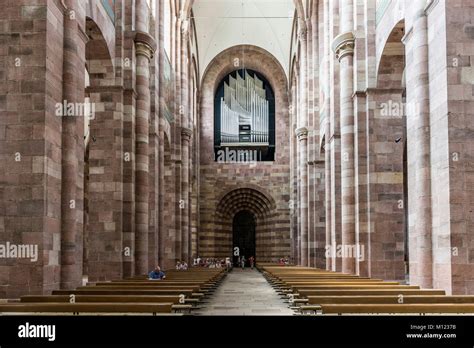 Interior view of central nave with organ,Speyer Cathedral,Kaiserdom,Speyer,Rhineland-Palatinate ...