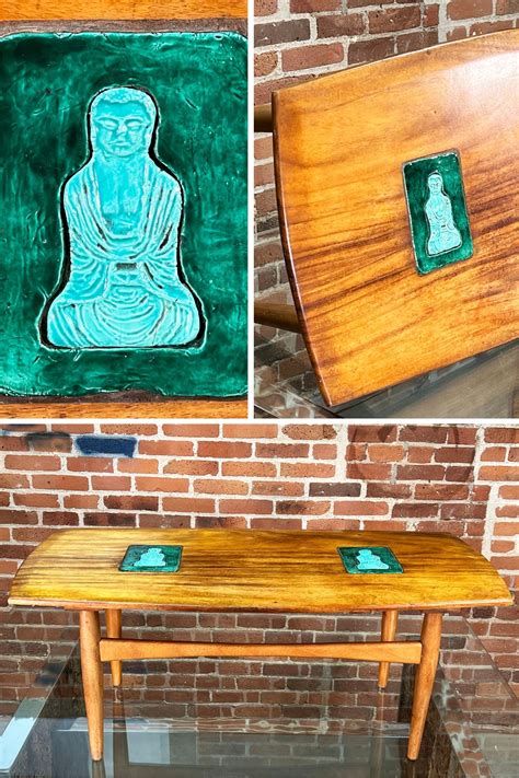 Mid Century Modern Solid Walnut Coffee Table With Ceramic Buddha Tiles ...