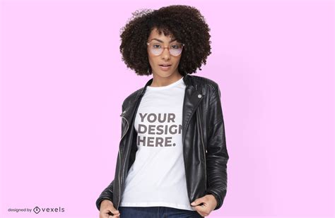 Model With Leather Jacket T-shirt Mockup Design PSD Editable Template