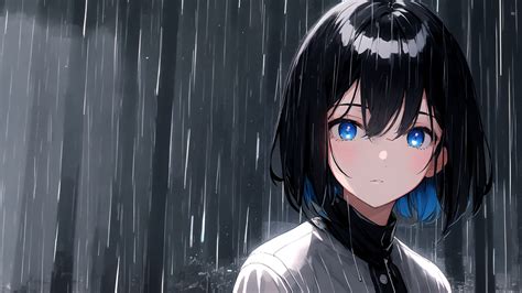 1920x1080 Resolution Anime Girl Sad Blue Eyes in Rain 1080P Laptop Full HD Wallpaper ...