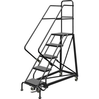 Ladders | Rolling Steel Ladders | 5 Step 16"W Steel Safety Angle Rolling Ladder, Perforated ...