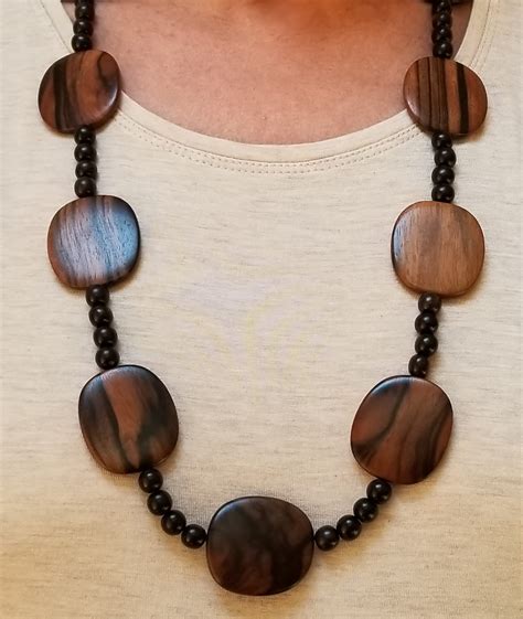 Wood Bead Necklace, Brown Wood Bead Necklace, Fall Necklace, Autumn Necklace, Long Brown Bead ...