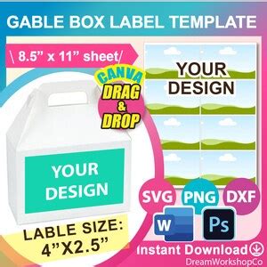 4x2.5 Gable Box Label Template, Canva, SVG, DXF, Ms Word Docx, Png, Psd, 8.5x11 Sheet, Printable ...