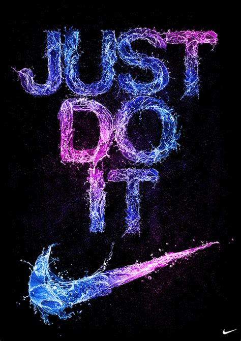 the words just do it written in purple and blue ink on a black background with a nike logo