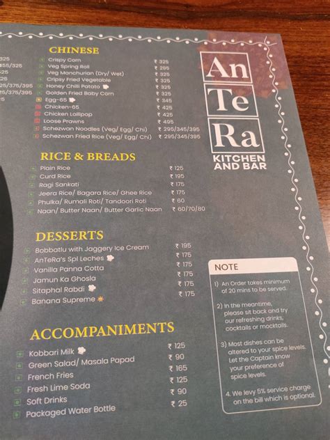 Menu at AnTeRa Kitchen and Bar, Hyderabad