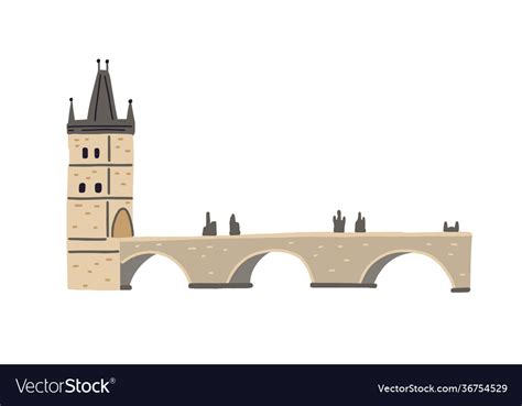 Stone charles bridge with tower and statues Vector Image