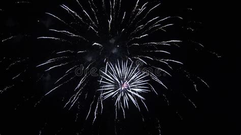 Colored Night Explosions in Black Sky. Beautiful Multi Colored Fireworks in Night Sky. New Year ...