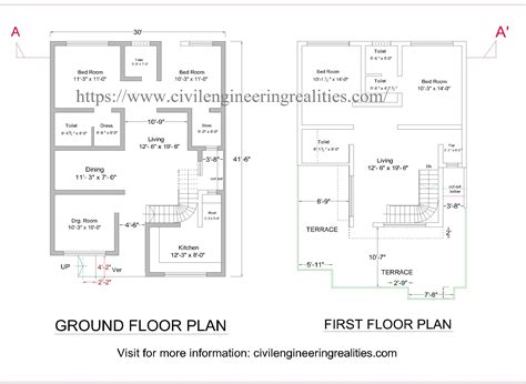 Ground and First Floor Plan of House - 30' x 41' - 6"