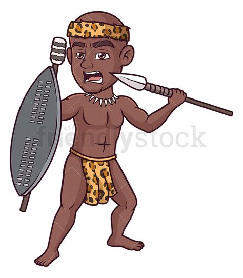 Fierce Zulu Warrior Cartoon Clipart Vector - FriendlyStock