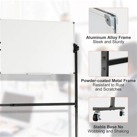 VEVOR Rolling Magnetic Whiteboard, Double-sided Mobile Whiteboard 36x24 ...