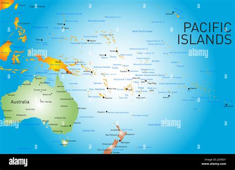 Vector color map of pacific islands Stock Photo - Alamy