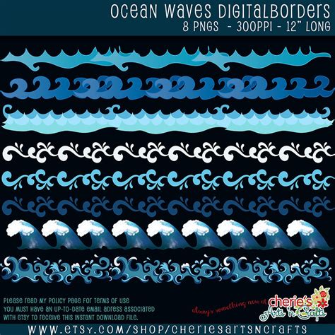 Waves Clip Art Borders Ocean Waves Clip Art Digital Scrapbooking ...