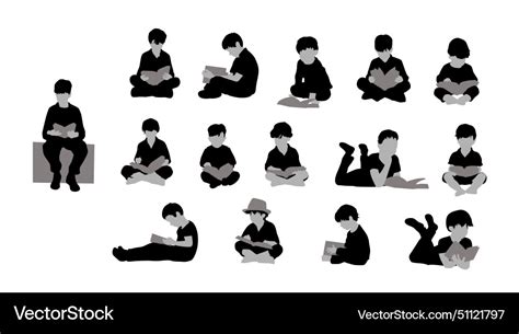 Little boy reading books silhouette Royalty Free Vector