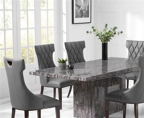 Modern grey marble dining table set with 6 chairs - Homegenies