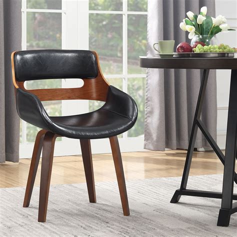 Wood and Black Faux Leather Mid-Century 18-Inch Dining Chair - Walmart.com