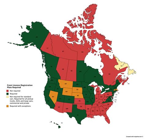 Front Licence/Registration Plate requirements of North America : r/MapPorn