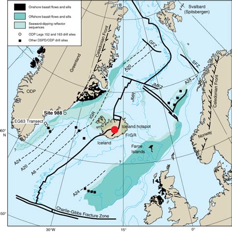 Figure F1. Geologic map of the North Atlantic showing main physiographic features of the region ...