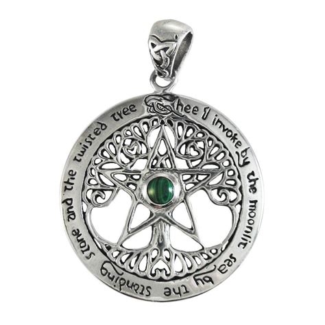 TREE PENTACLE Pendant in .925 Sterling Silver with Malachite - Dryad Design Twisted Tree ...