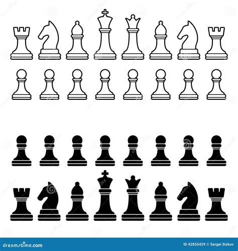 Chess Pieces Silhouette - Black And White Set. Vector Illustration ...