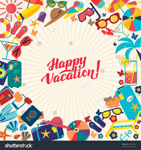 Happy Vacation Flat Calligraphy Background Flat: vector de stock (libre ...