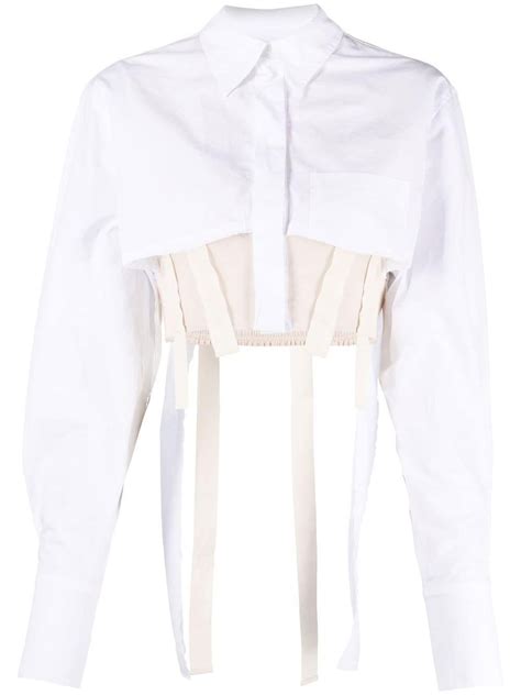 cropped button-front shirt from Jacquemus featuring white, cotton, poplin texture, straight ...