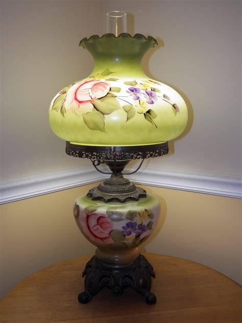 Vintage Glass Hand Painted Table Lamp Floral Flower Design