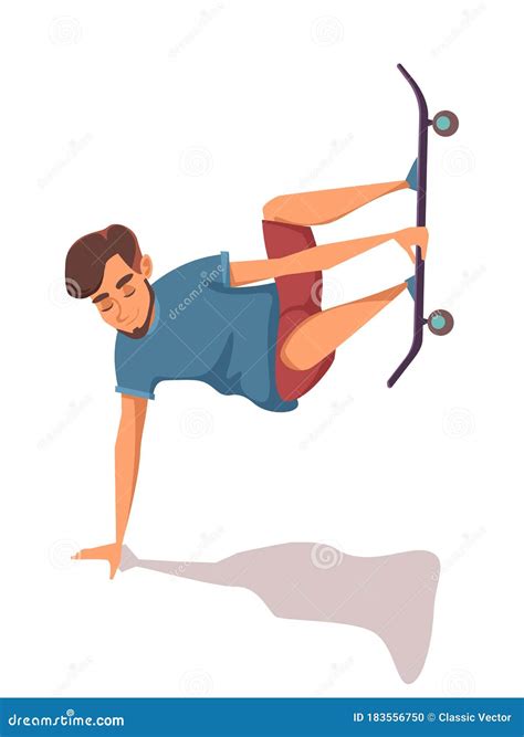 Cartoon Male Character Doing Stunt on Skateboard Stock Vector ...