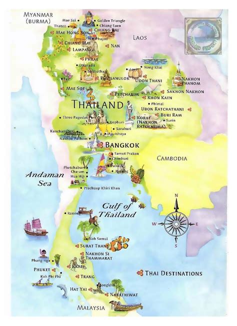 Tourist illustrated map of Thailand | Thailand | Asia | Mapsland | Maps of the World