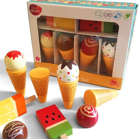 Wooden Ice Cream Set - Ice Cream Cones and Ice Lollies Pretend Play ...