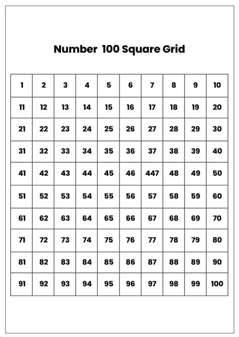 100 Square Printable