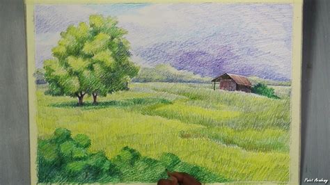 House easy landscape color pencil drawing - riloim