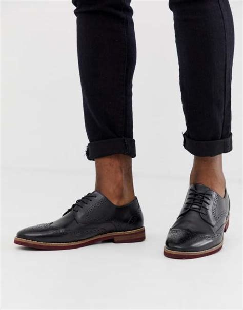 ASOS DESIGN brogue shoes in black leather with contrast sole | ASOS