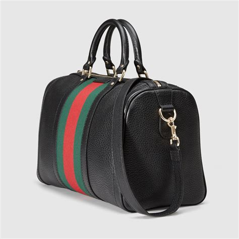 Black Leather Gucci Boston Web Bag | semashow.com