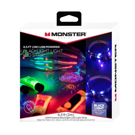 Monster Basics 6.5ft LED Black Light Strip, USB-Powered, Easy DIY ...