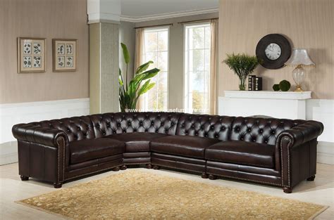 4 Piece Kennedy Dark Brown Tufted 100% Leather Sectional Set - USA Warehouse Furniture