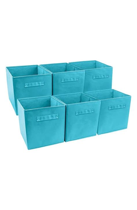 Foldable Storage Cube Basket Bin - Set of 6 - Aqua