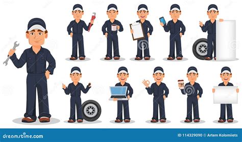 Professional Auto Mechanic in Uniform, Set Stock Vector - Illustration ...