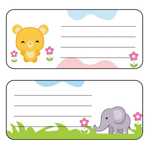 Cute animal name tags for notebooks and stationery. Animal label tag templates for bags, books ...