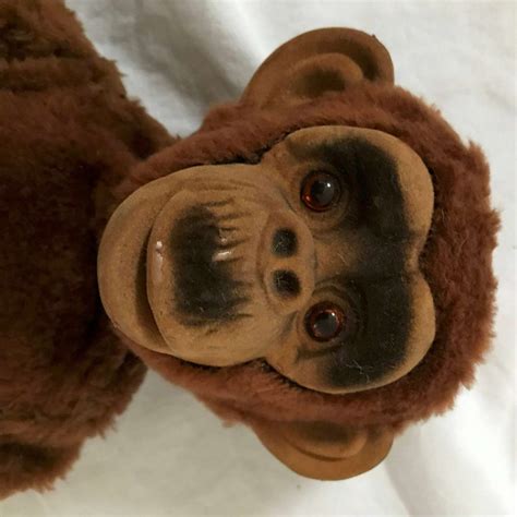 Monkey automated toy with cup battery operated Mid century Japan Fur ...