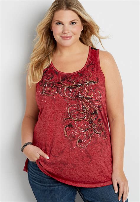 plus size premium graphic tank with embellishments and lace | Tank top ...