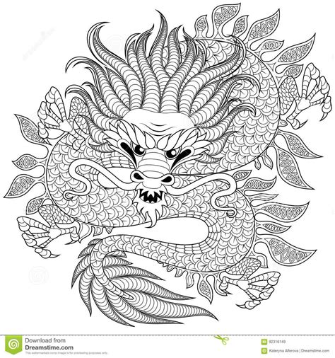 Chinese Dragon in Zentangle Style for Tatoo. Adult Antistress Coloring Page Stock Vector - Ill ...