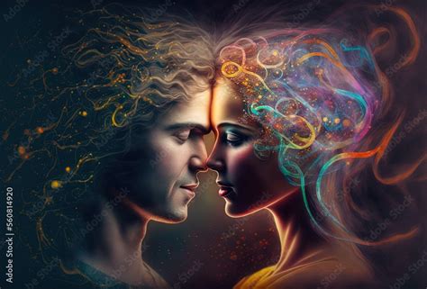 Eternal love, cosmic twin flames, love. Beautiful emotional couple. Illustration, generated ai ...