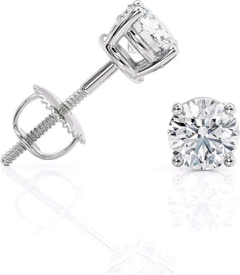 Amazon.com: IGI Certified 1.5 Carat Diamond Round Stud Earrings in 14K White Gold with Screw ...