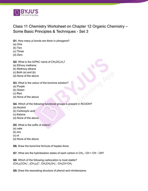 Class 11 Chemistry Worksheet on Chapter 12 Organic Chemistry ... - Worksheets Library