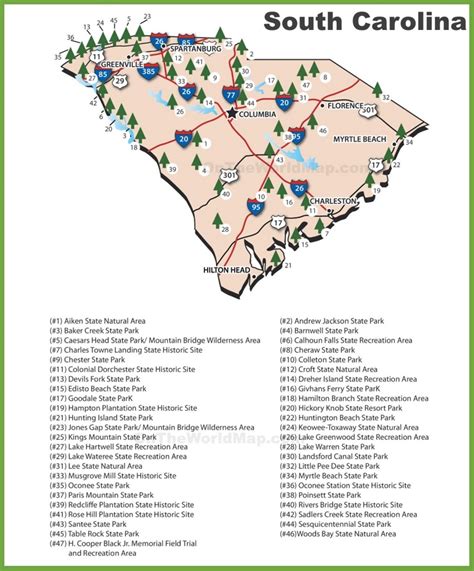 South Carolina state parks map